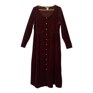 Vintage 90s  Sarah Richards Velvet Maxi Dress SZ 14 Pockets Wine Color Button Up